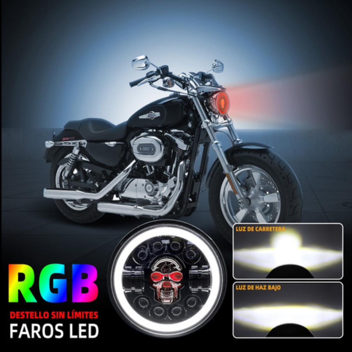 7'' Faro Led Universal Refacciones Moto Rgb Ojo De Angel