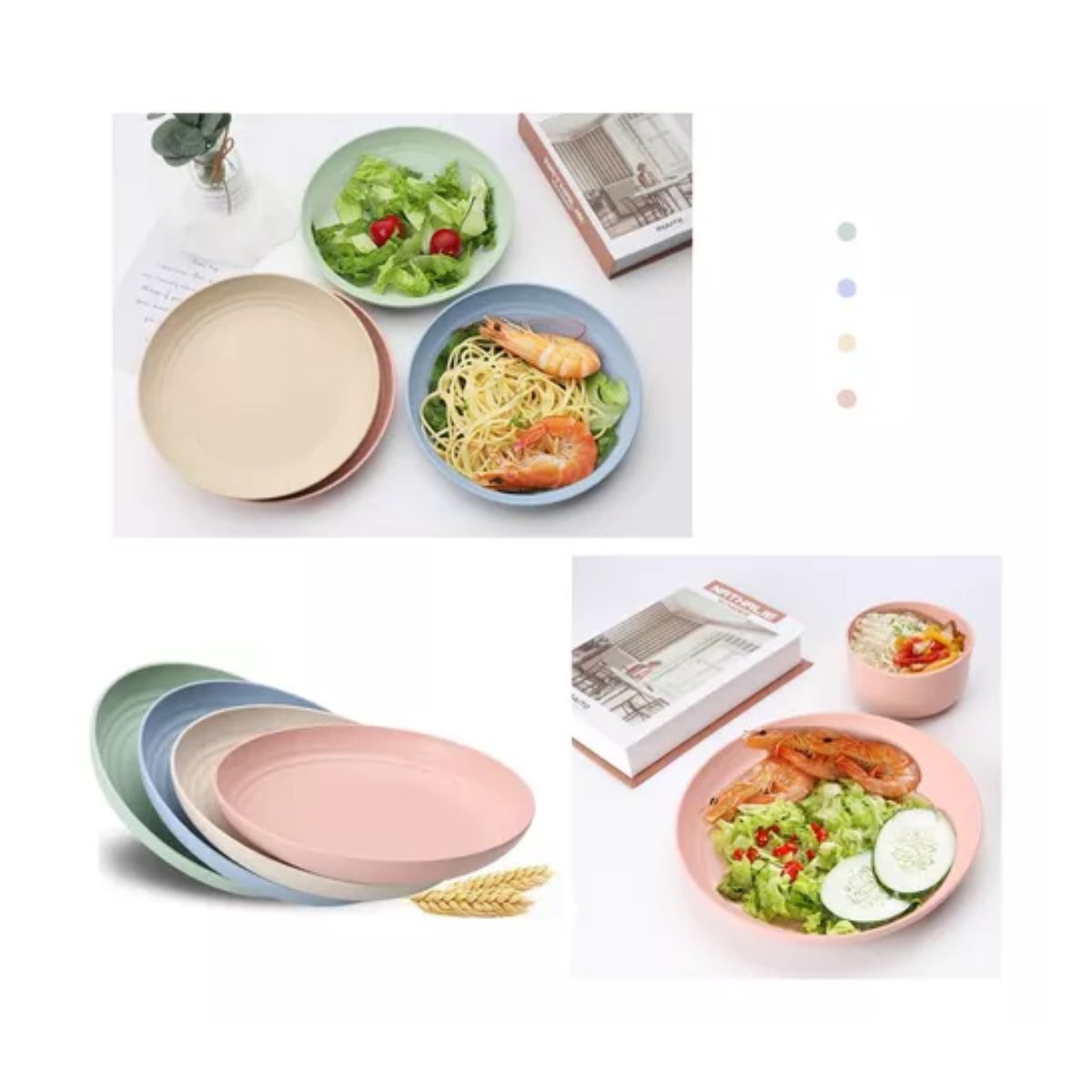 Juego De Vajilla Paja Trigo De 28 Pzas Para 4 Personas colores pasteles