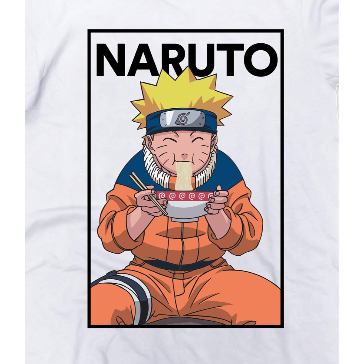 Playera para Niño de Naruto, Comiendo Ramen, Blanco, Talla CH