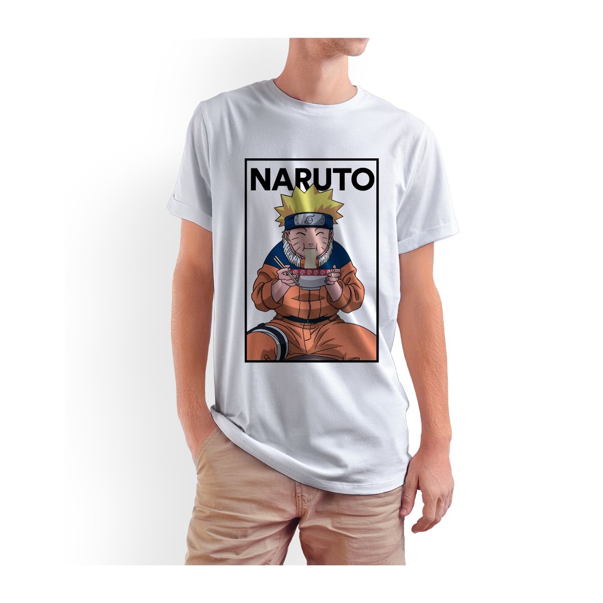 Playera para Niño de Naruto, Comiendo Ramen, Blanco, Talla CH