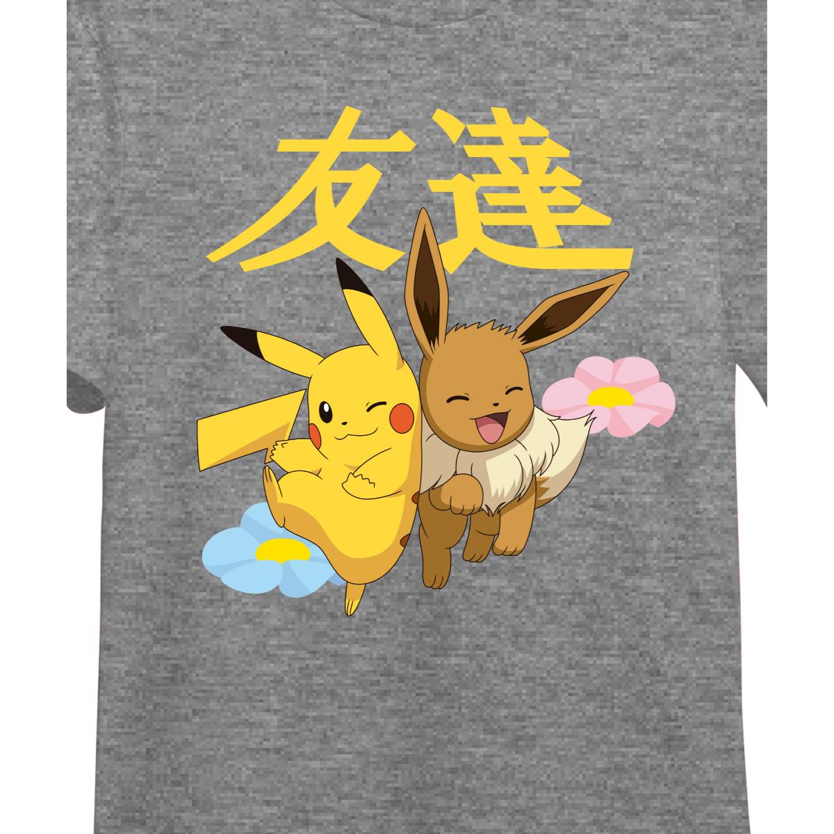 Playera para Hombre de Pokémon, Pikachu y Eevee, Gris Jaspe, Talla EG