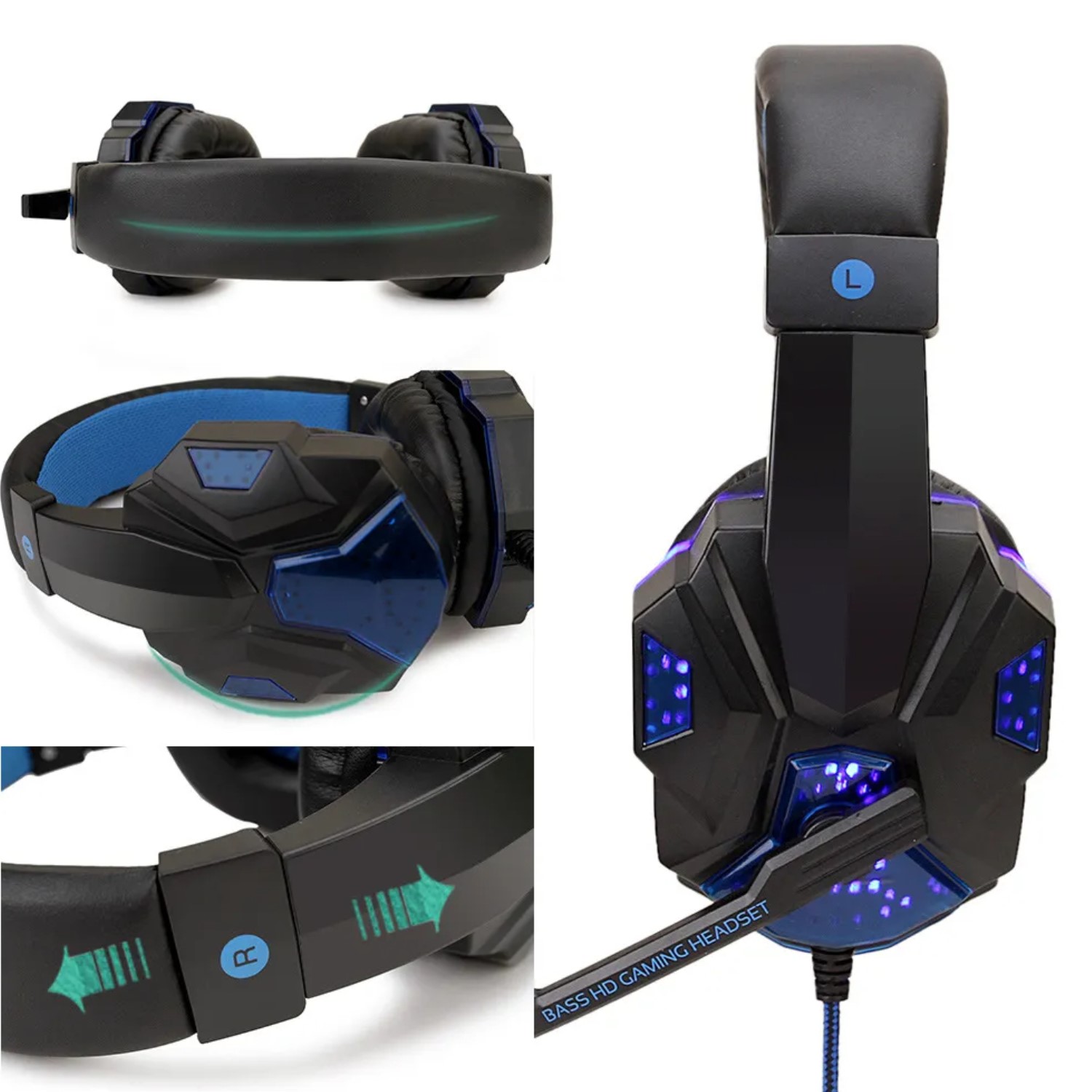 Audifonos gamer auriculares pc estéreo Led Gaming PS4 cable micrófono diadema lap azul xbox cel.