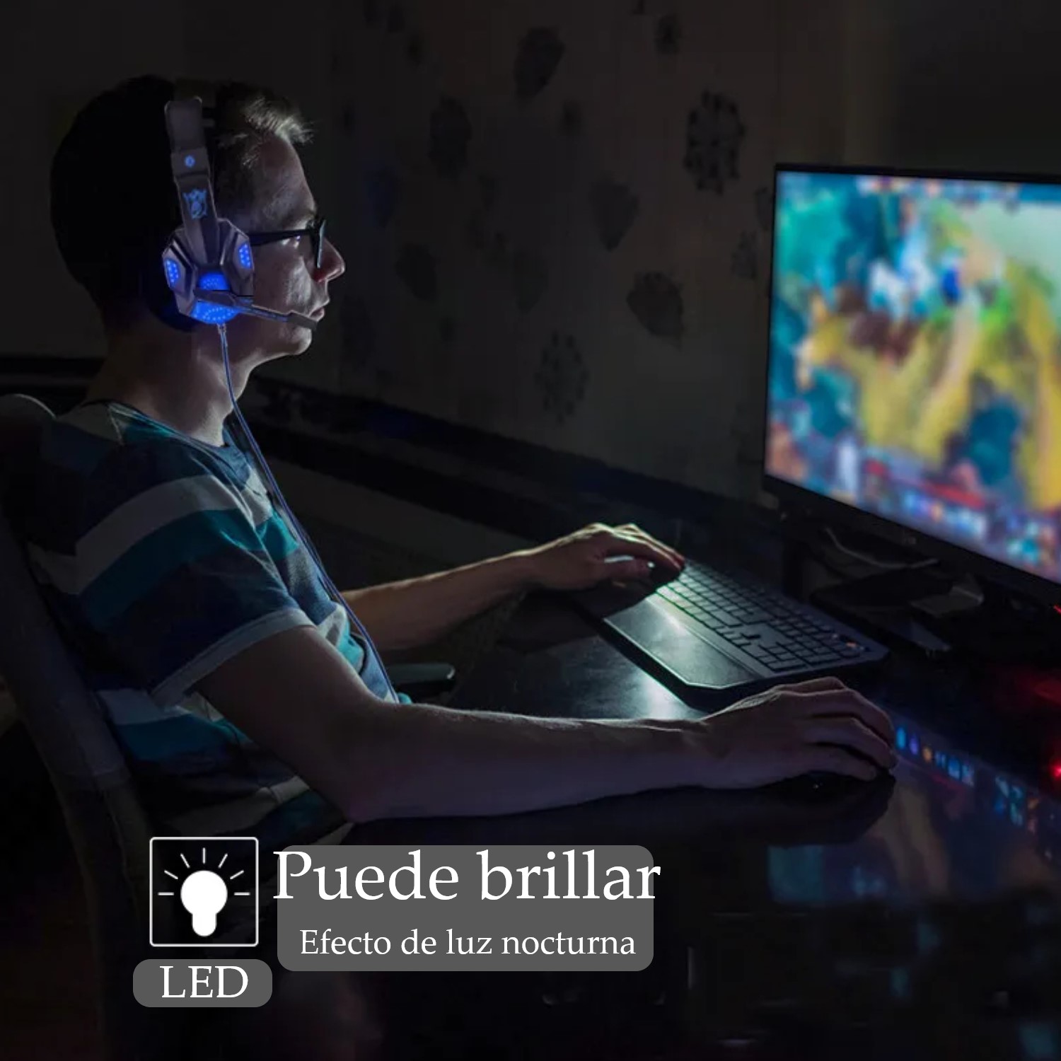 Audifonos gamer auriculares pc estéreo Led Gaming PS4 cable micrófono diadema lap azul xbox cel.