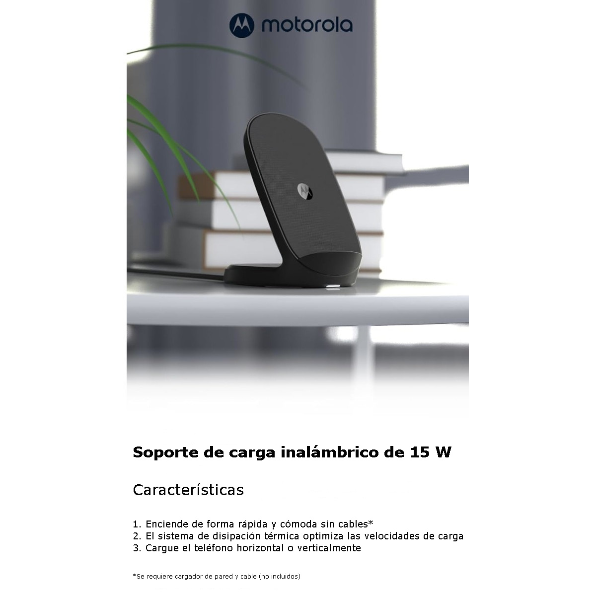Cargador Inalámbrico Motorola 15W compatible Qi Universal