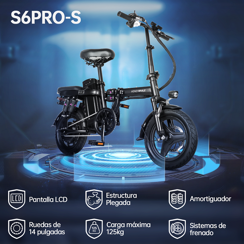 Bicicleta Eléctrica Plegable Honey Whale S6-S Pro Negro