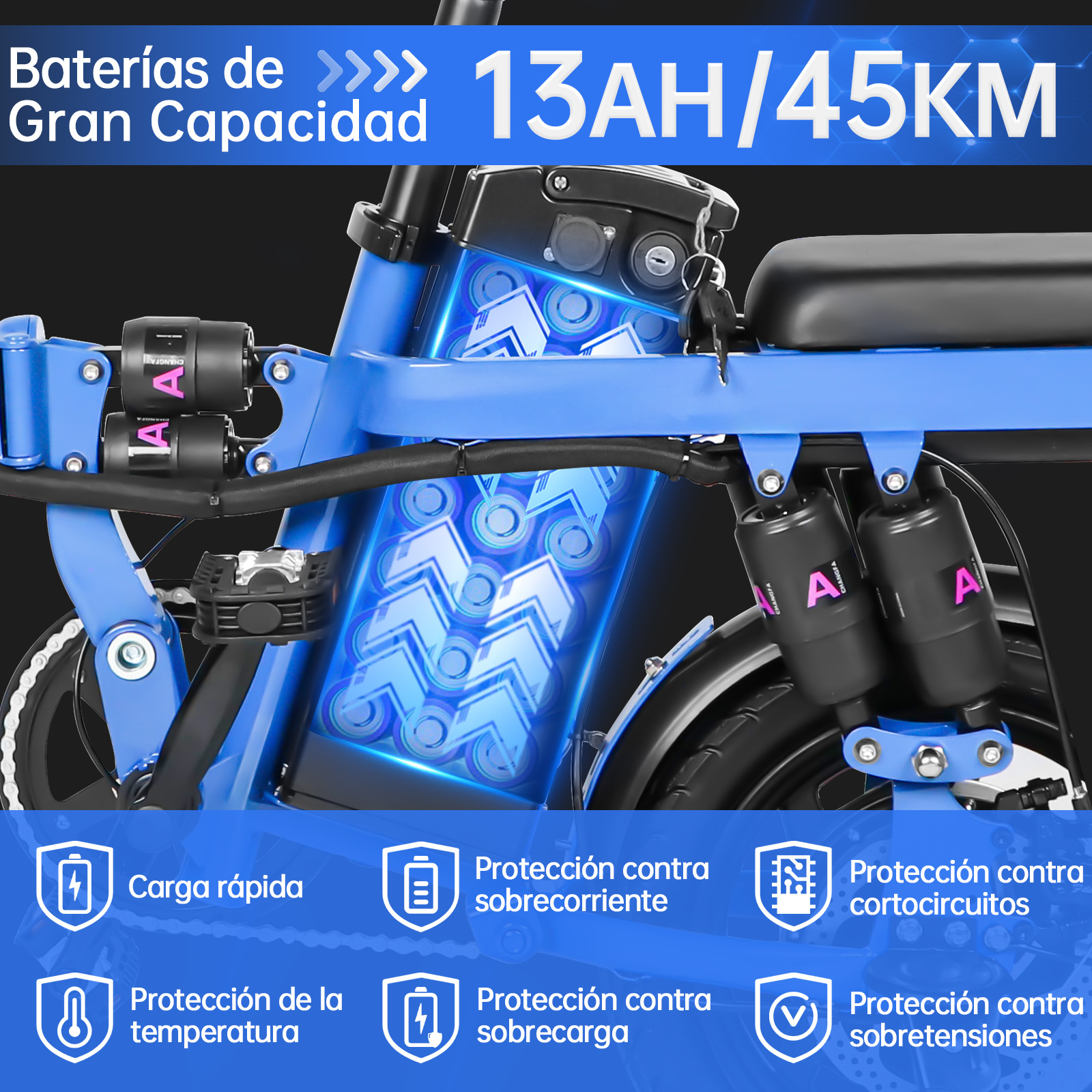 Bicicleta Eléctrica Plegable Honey Whale S6-S Pro Azul