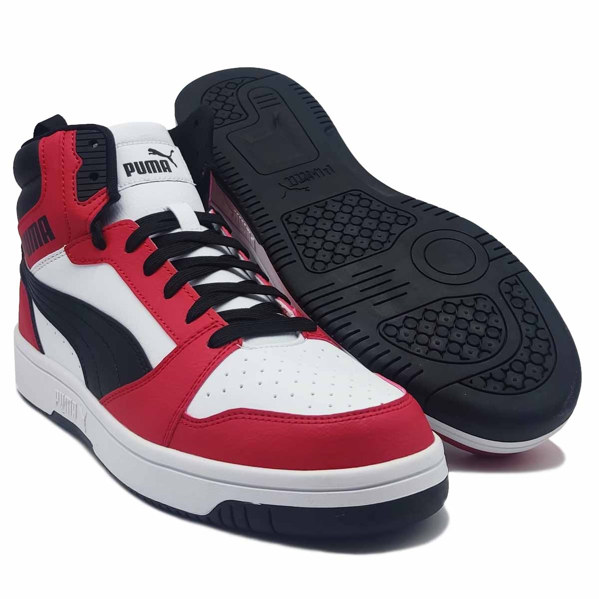 Tenis Puma Rebound V6 White Black Rojo 392326-03 Bota Urban Retro Clásico