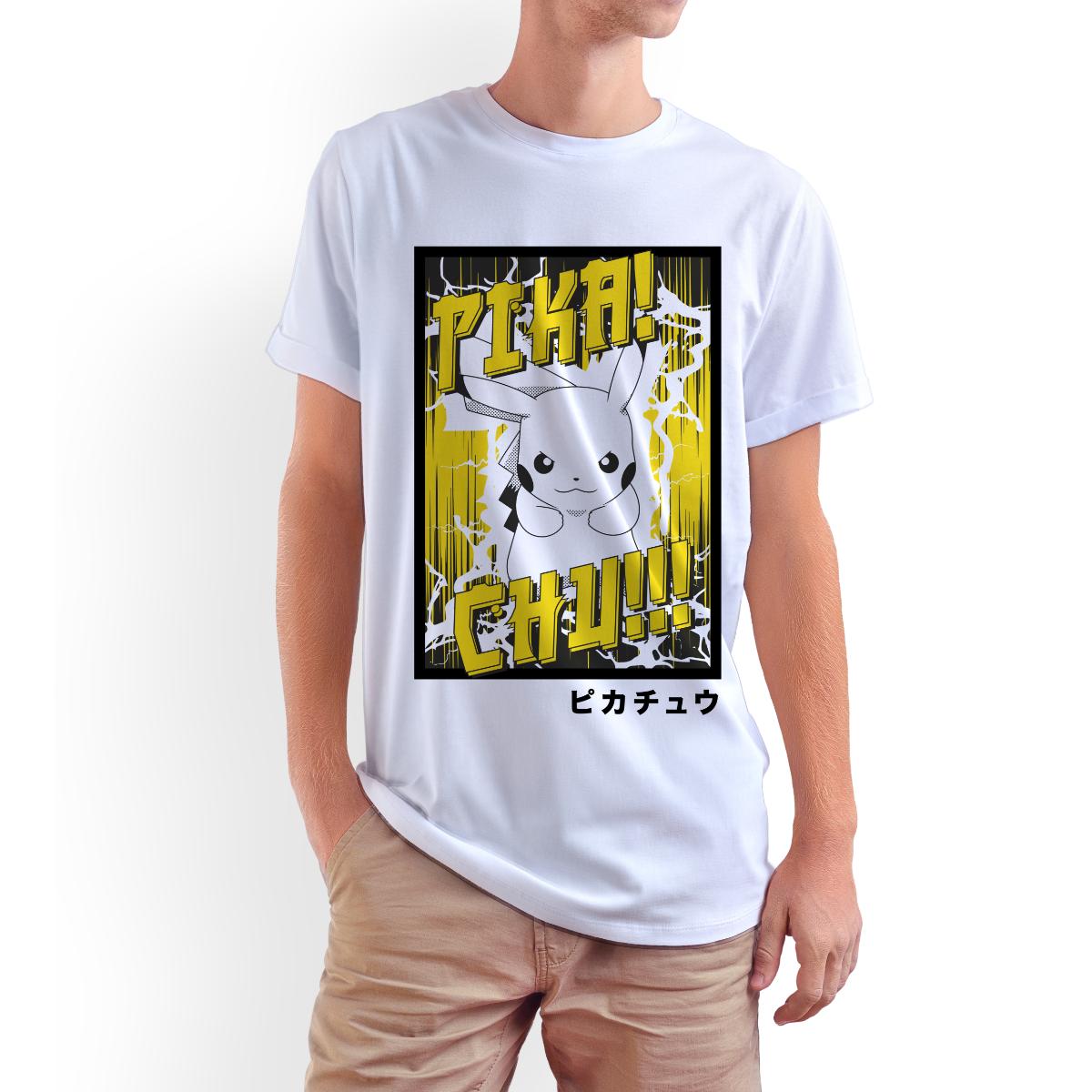 Playera para Hombre de Pok mon Pikachu Blanco Talla CH