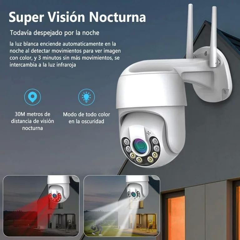 Cámara De Seguridad Wifi N8-200w Luz Led Ip Resiste Lluvia Para Exteriores Con Movimiento 360''ns Tech
