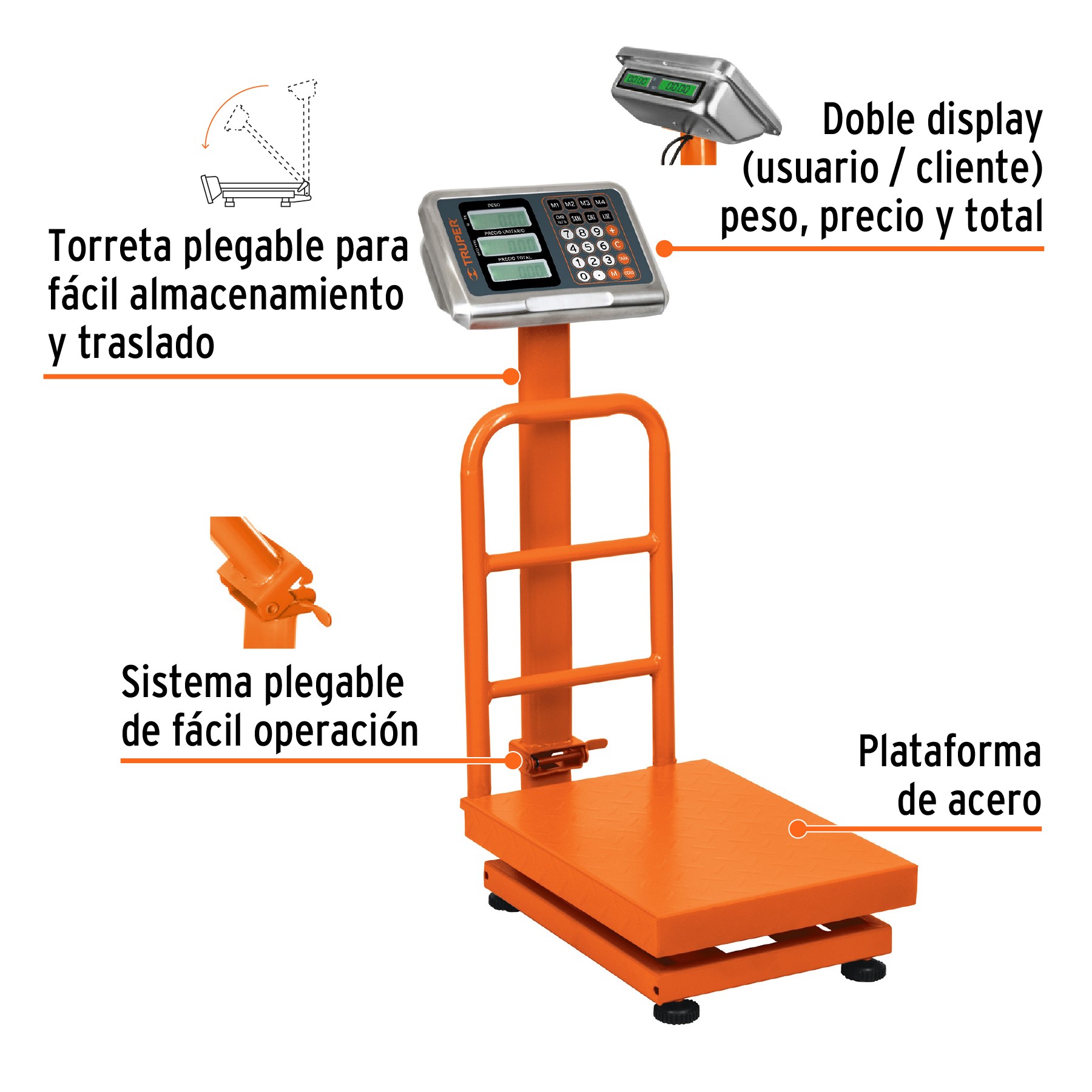 BÁSCULA ELECTRÓNICA DE PLATAFORMA, PLEGABLE, 100 KG, TRUPER 15729