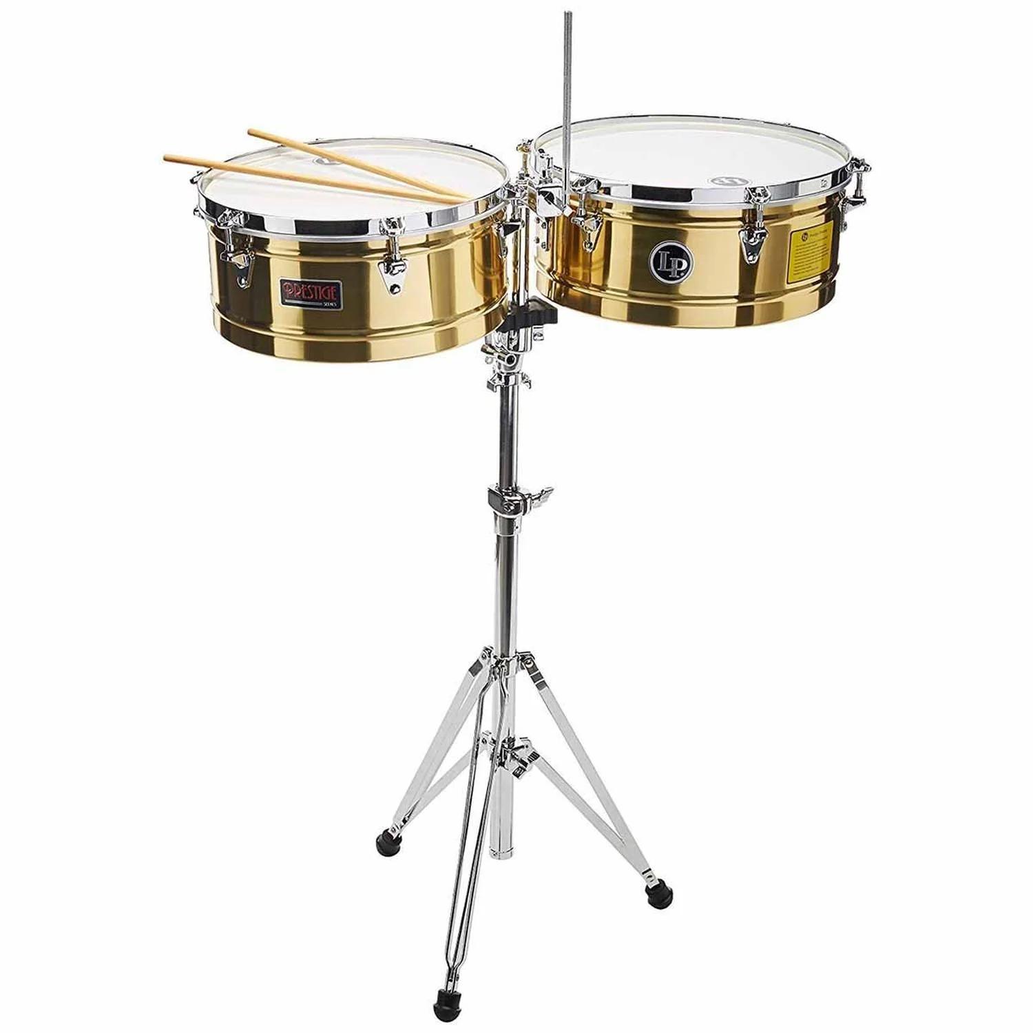 Timbales de Latin Percussion 14" y 15" Con reposapiés de latón LP1415-B Prestige