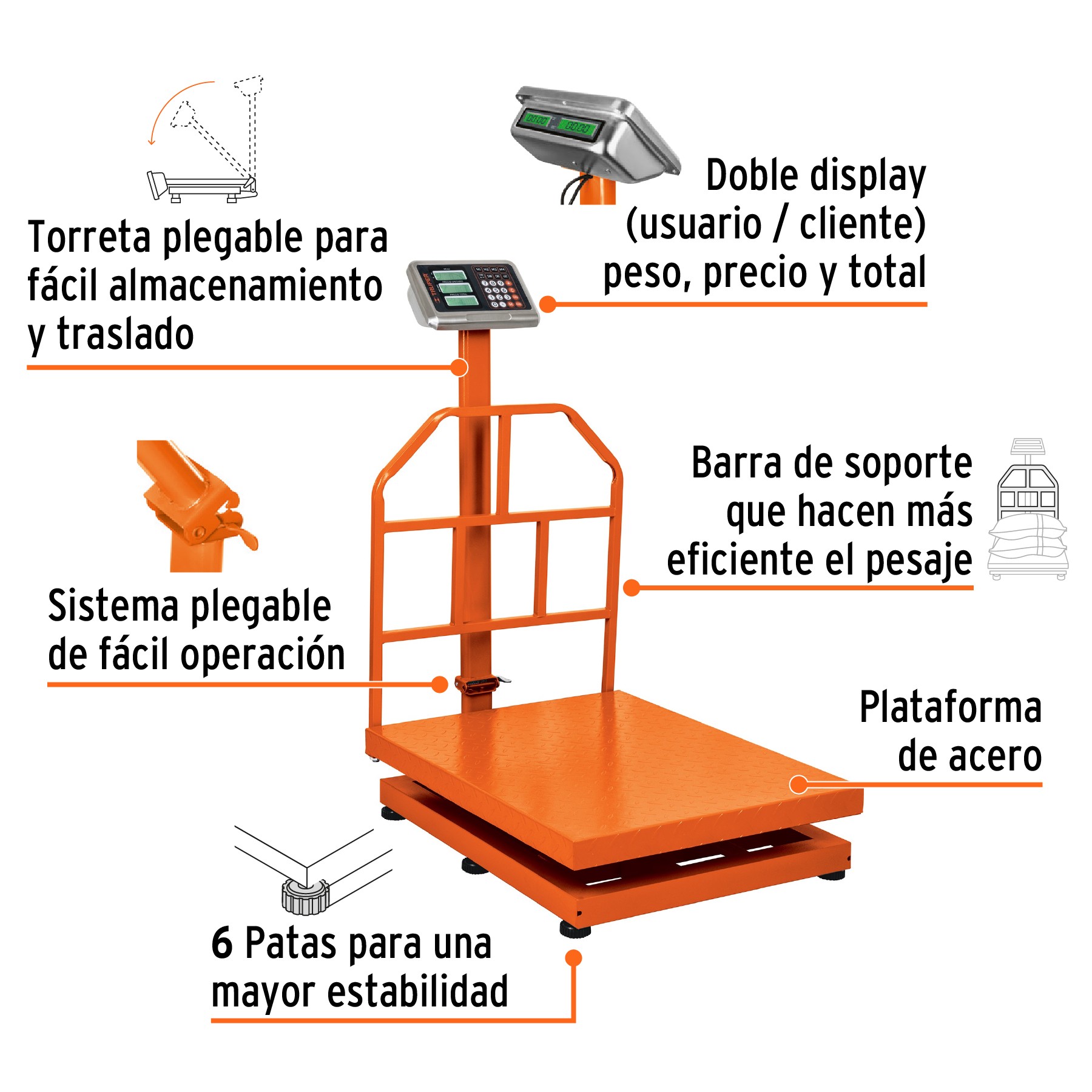 BÁSCULA ELECTRÓNICA DE PLATAFORMA, PLEGABLE, 500 KG, TRUPER 15733