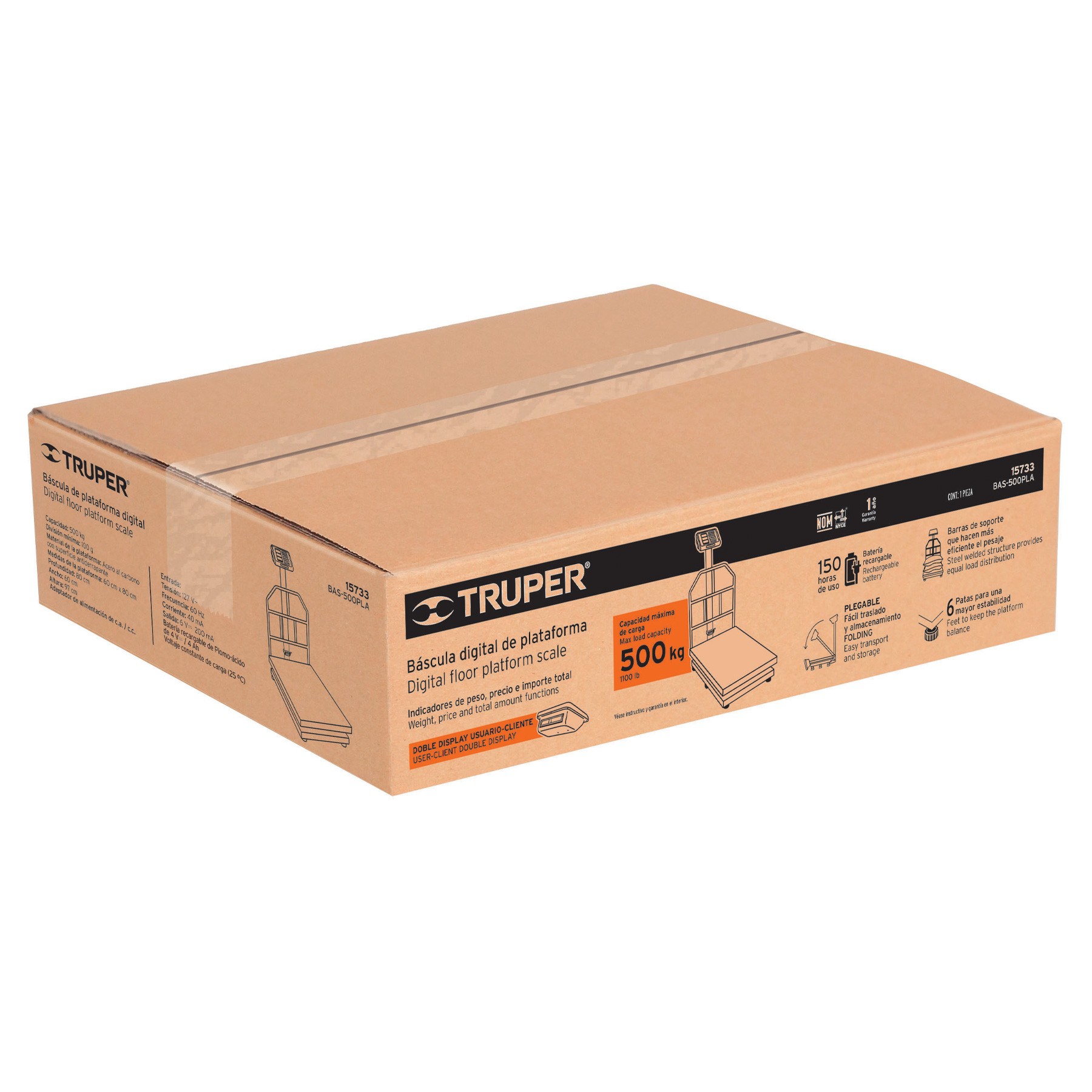 BÁSCULA ELECTRÓNICA DE PLATAFORMA, PLEGABLE, 500 KG, TRUPER 15733