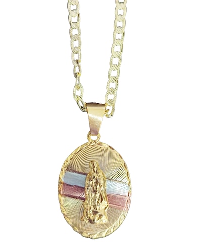 Collar Virgen de Guadalupe, de oro laminado de 18 kilates, joyeria religiosa