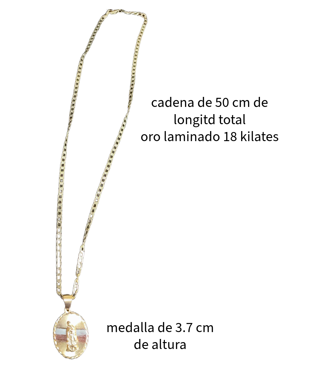 Collar Virgen de Guadalupe, de oro laminado de 18 kilates, joyeria religiosa