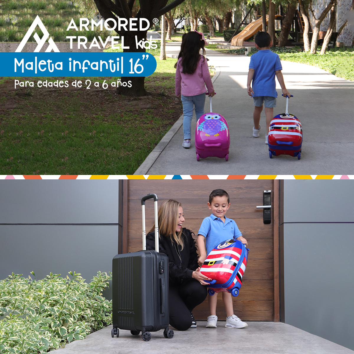 Maleta de viaje niñas niños carry-on mochila rígida infantil con ruedas 16 kínder Preescolar usos múltiples Edades 2 a 6 años Armored kids Pirata