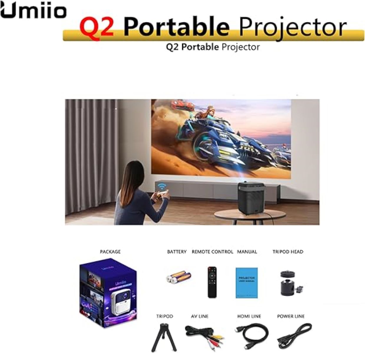 Proyector Portable Umiio Q2 Compatible HDMI USB AV Fire Stick