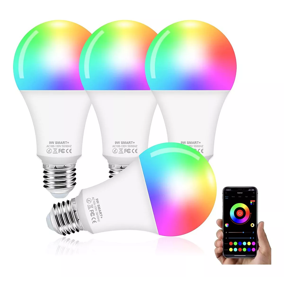 Set Foco X4 Bulbo Led Smart Inteligente Rgb 9w App Celular