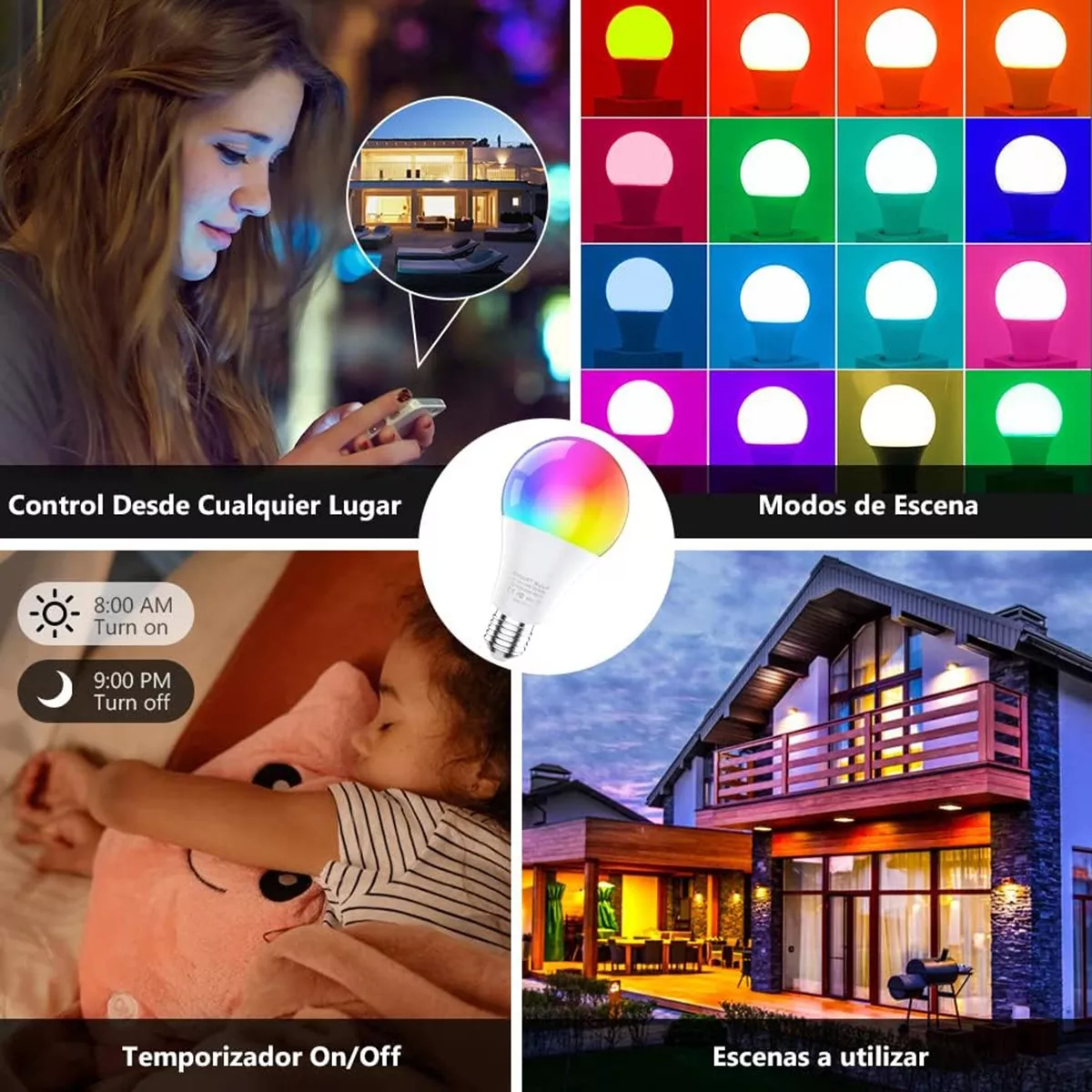 Set Foco X4 Bulbo Led Smart Inteligente Rgb 9w App Celular