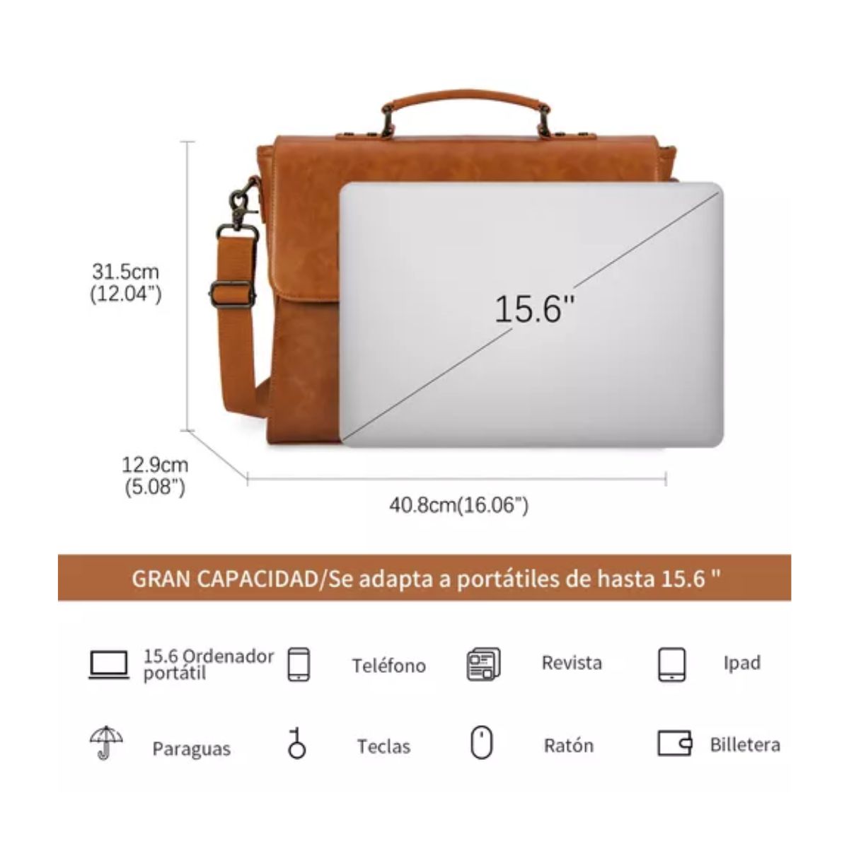 Portafolio Maletin Para Laptop 15,6 Pulgada Hombre De Cuero cafe