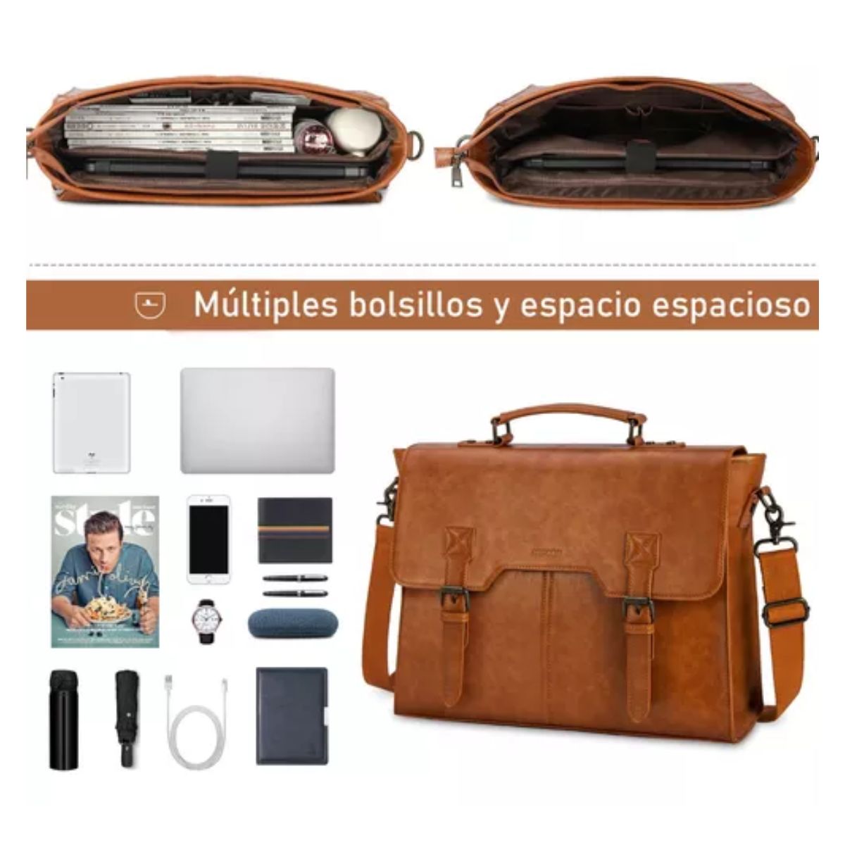 Portafolio Maletin Para Laptop 15,6 Pulgada Hombre De Cuero cafe