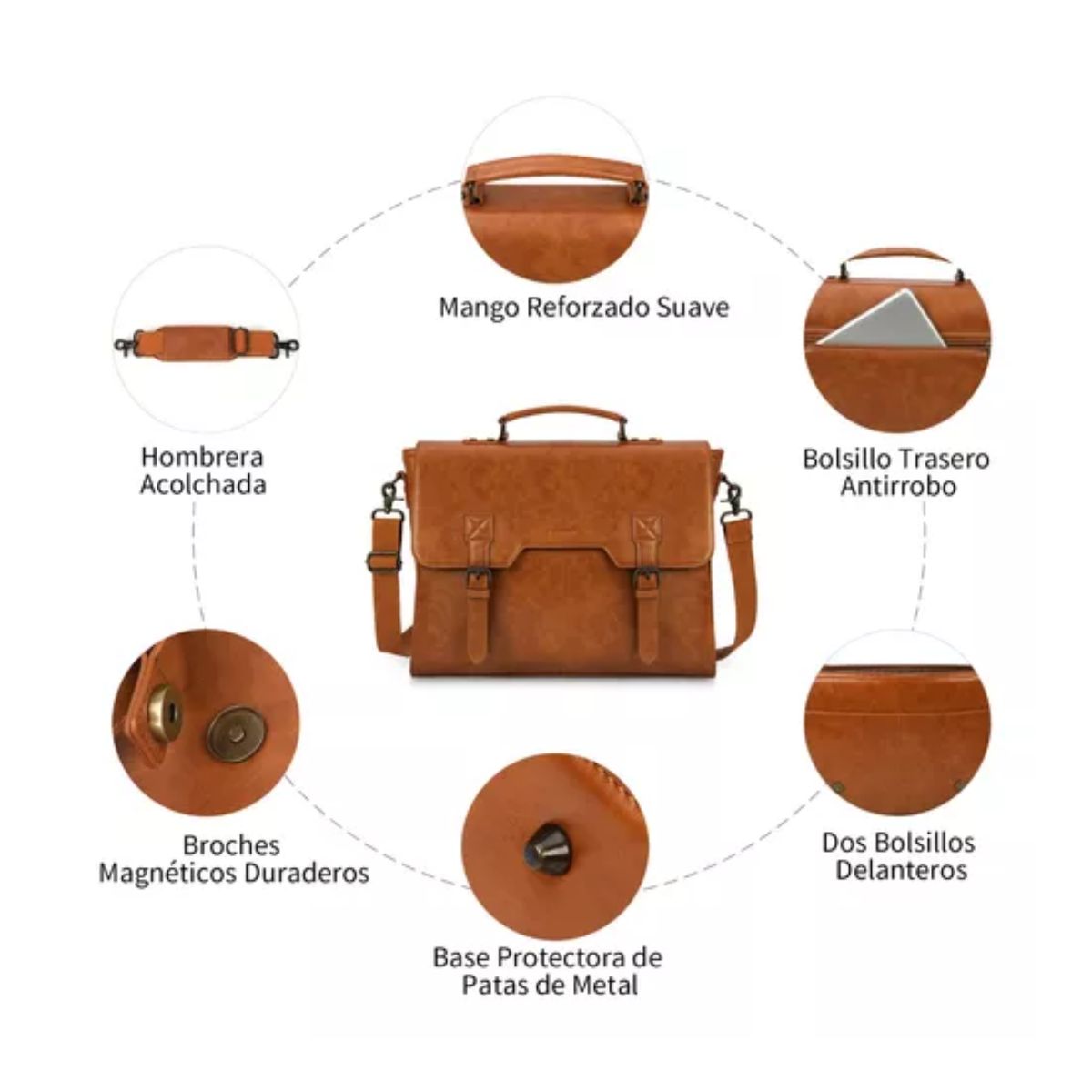 Portafolio Maletin Para Laptop 15,6 Pulgada Hombre De Cuero cafe