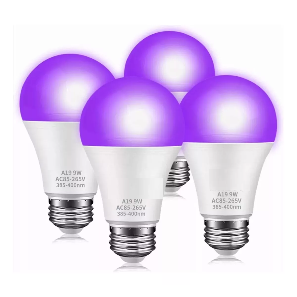 Set Foco Luz Negra Led Uv Fluorescente Para Fiesta 9w 4 Piezas