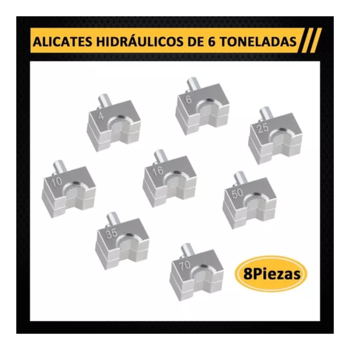 Juego Pinza Hidráulica Ponchadora 6t Con 8 Pares Dados AMARILLO