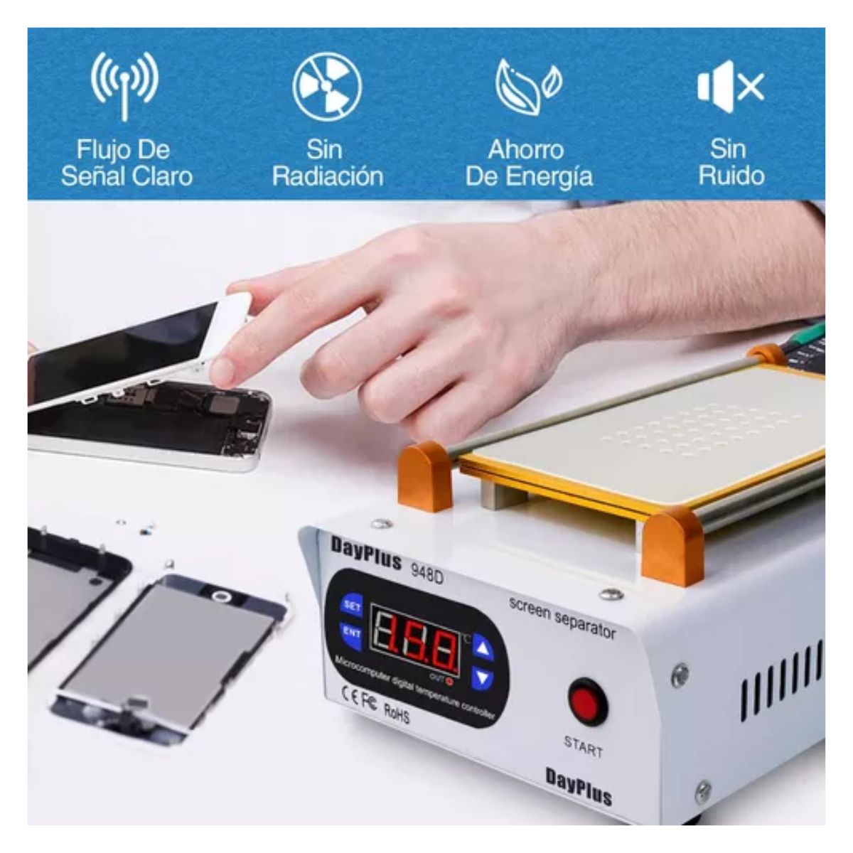 Pantalla Lcd Separador De 9 In Con Succión Tapete Silicon BLANCO