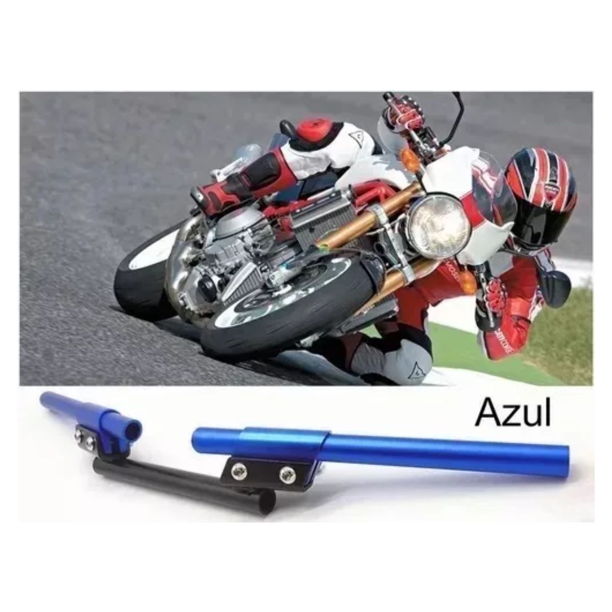 Manubrio Deportivo Moto Metalico Universal Posiciones 3 Pzs Azul