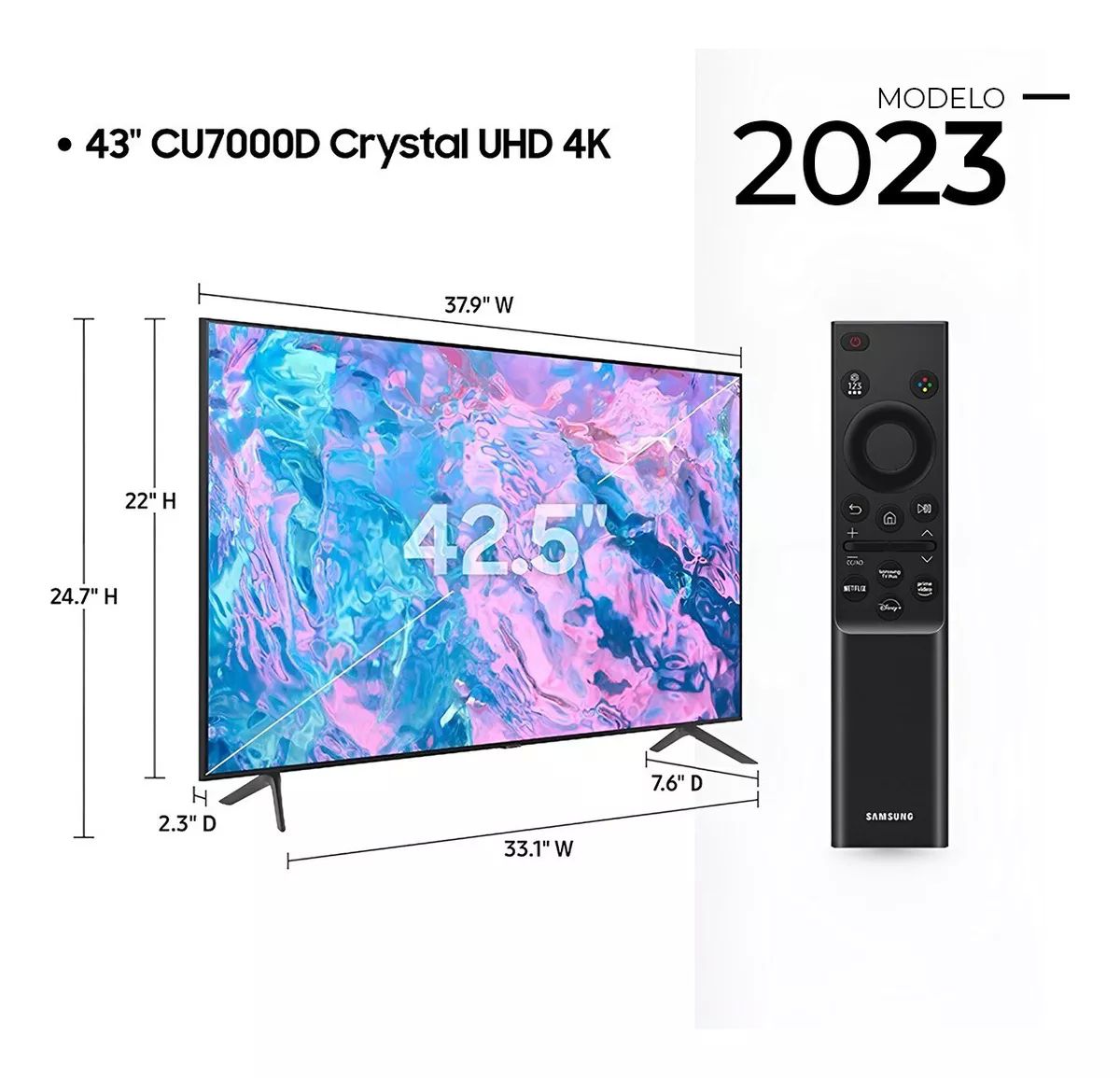 Pantalla Smart Tv Samsung 43 Pulgadas Uhd Crystal 4k Serie 7 clase un43cu7000d