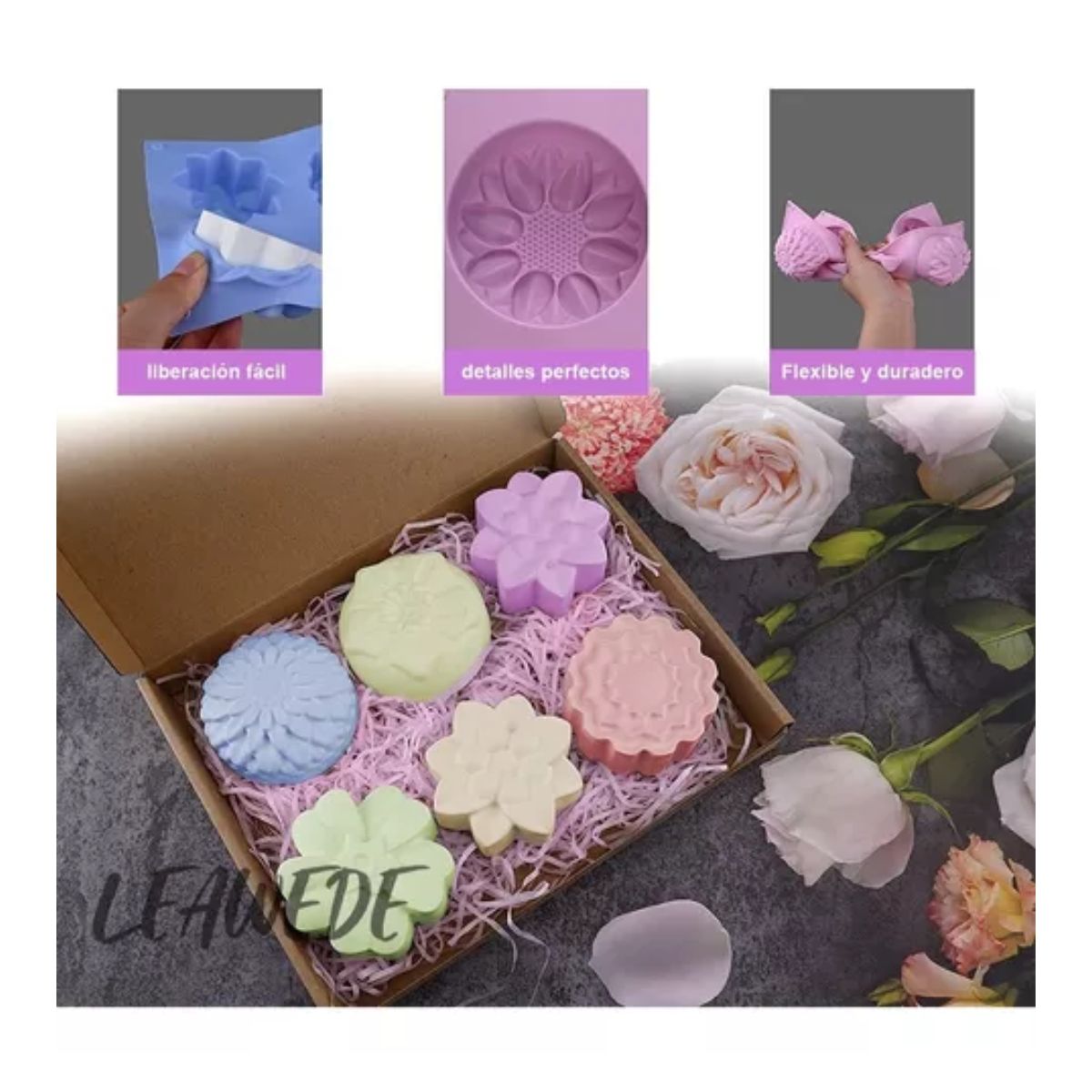 Moldes Silicon Flores Para Velas Resposteria Jabon Artesanal AZUL/ROSA