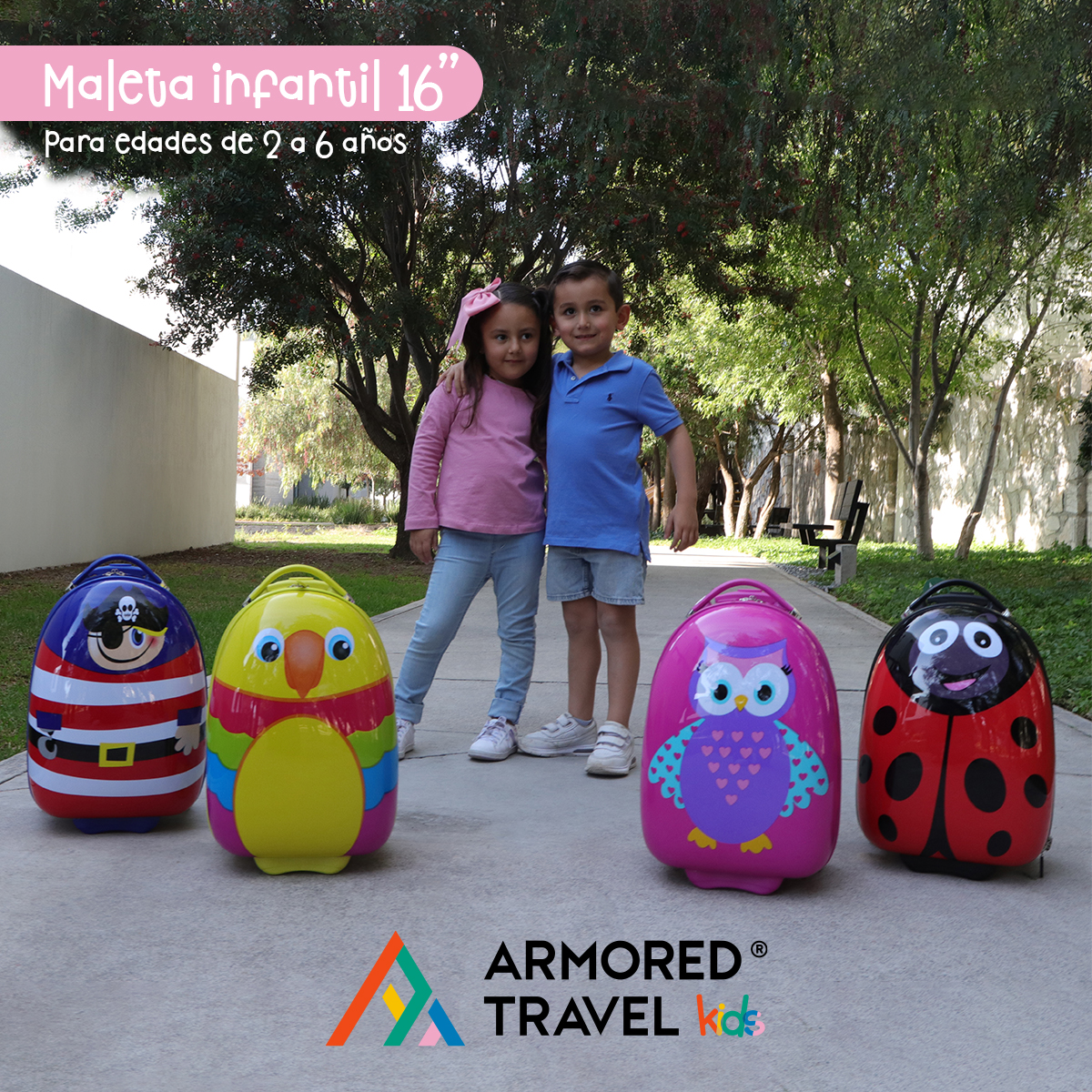 Maleta de viaje niñas niños carry-on mochila rígida infantil con ruedas 16 kínder Preescolar usos múltiples Edades 2 a 6 años Armored kids Búho