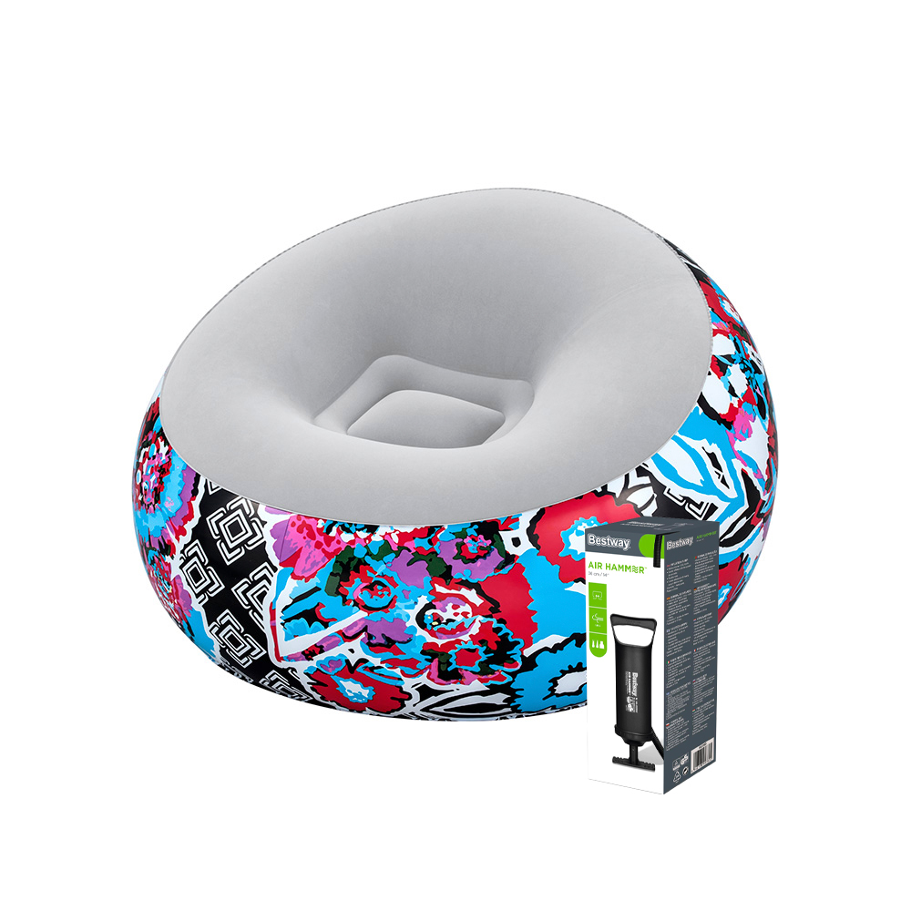 Sillón Inflable Silla Aterciopelada Puff Floral + Bomba