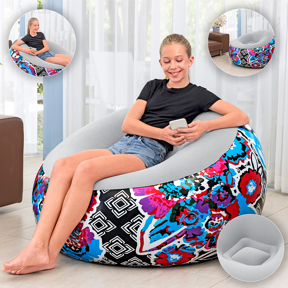 Sillón Inflable Silla Aterciopelada Puff Floral + Bomba
