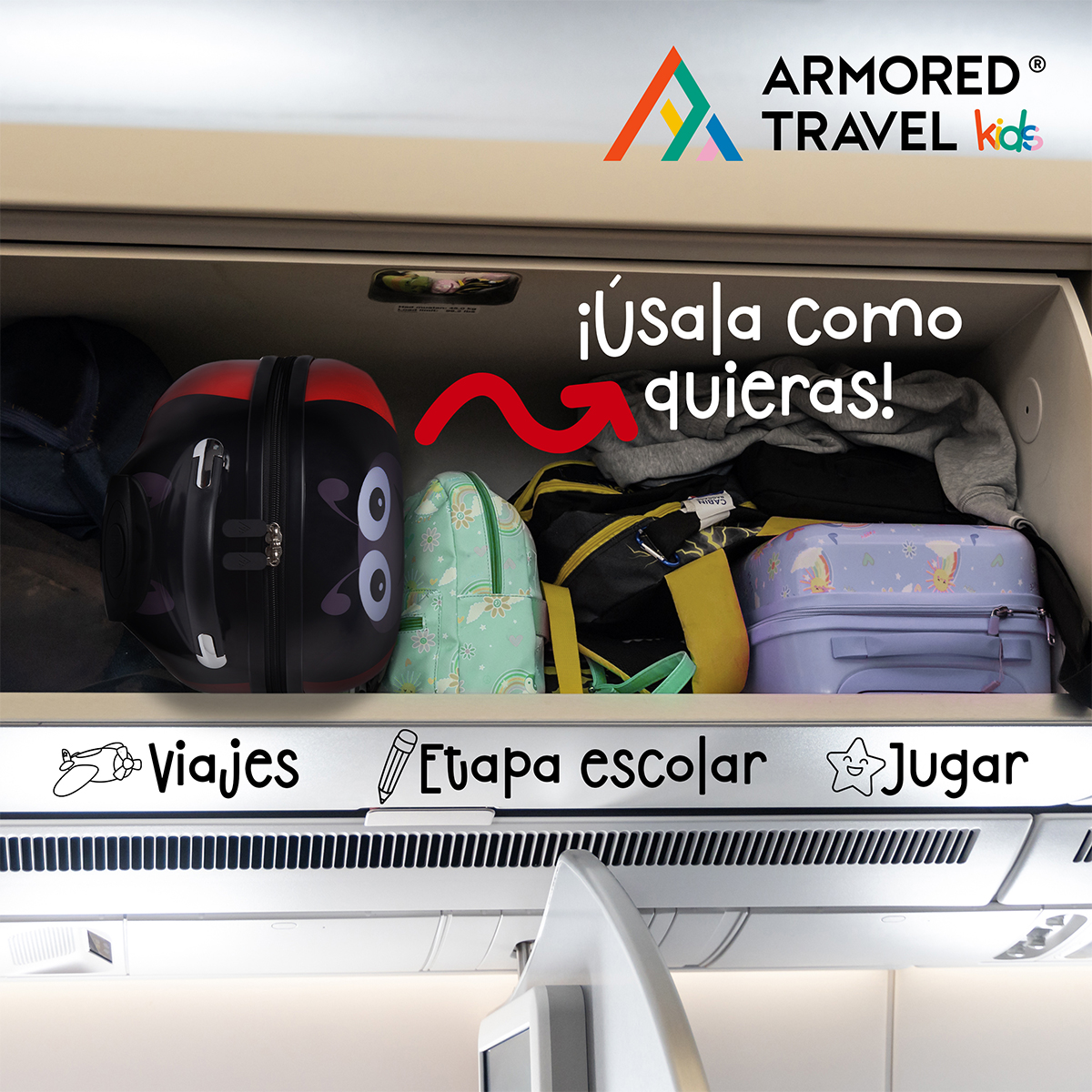 Maleta de viaje niñas niños carry-on mochila rígida infantil con ruedas 16 kínder Preescolar usos múltiples Edades 2 a 6 años Armored kids Catarina