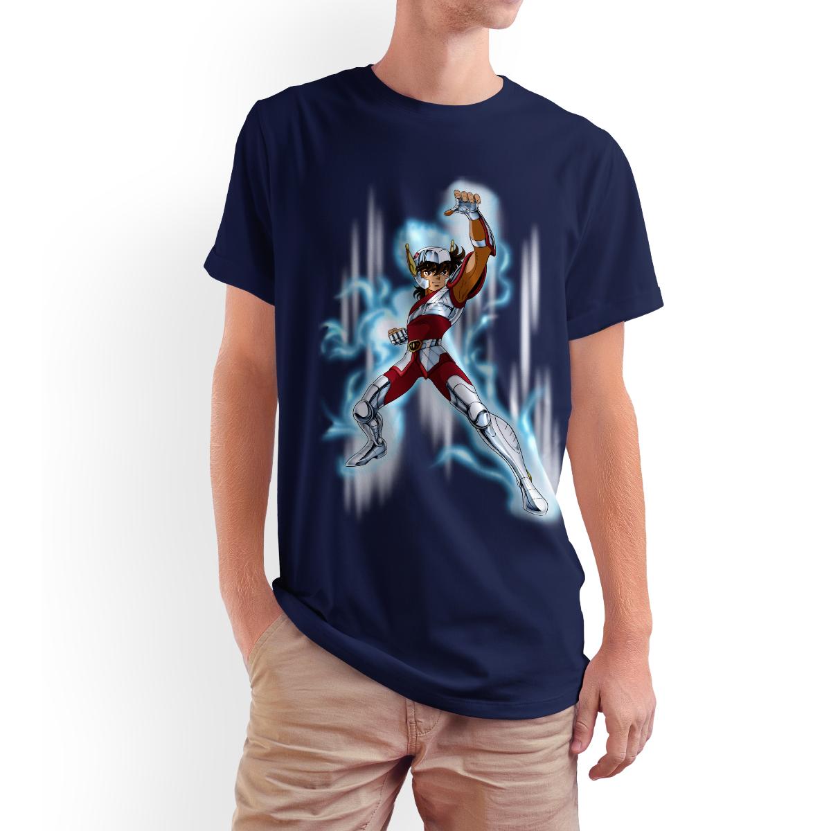 Playera para Hombre de Caballeros del Zodiaco, Seiya, Azul, Talla M