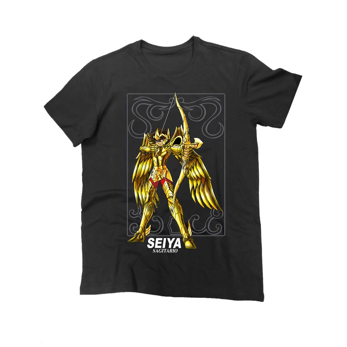 Playera para Hombre de Caballeros del Zodiaco, Seiya Sagitario, Negro, Talla G