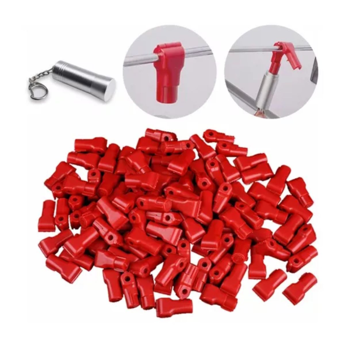 100 Rojo Candado Gancho Exhibidor,1 Llave Magnética Plateado