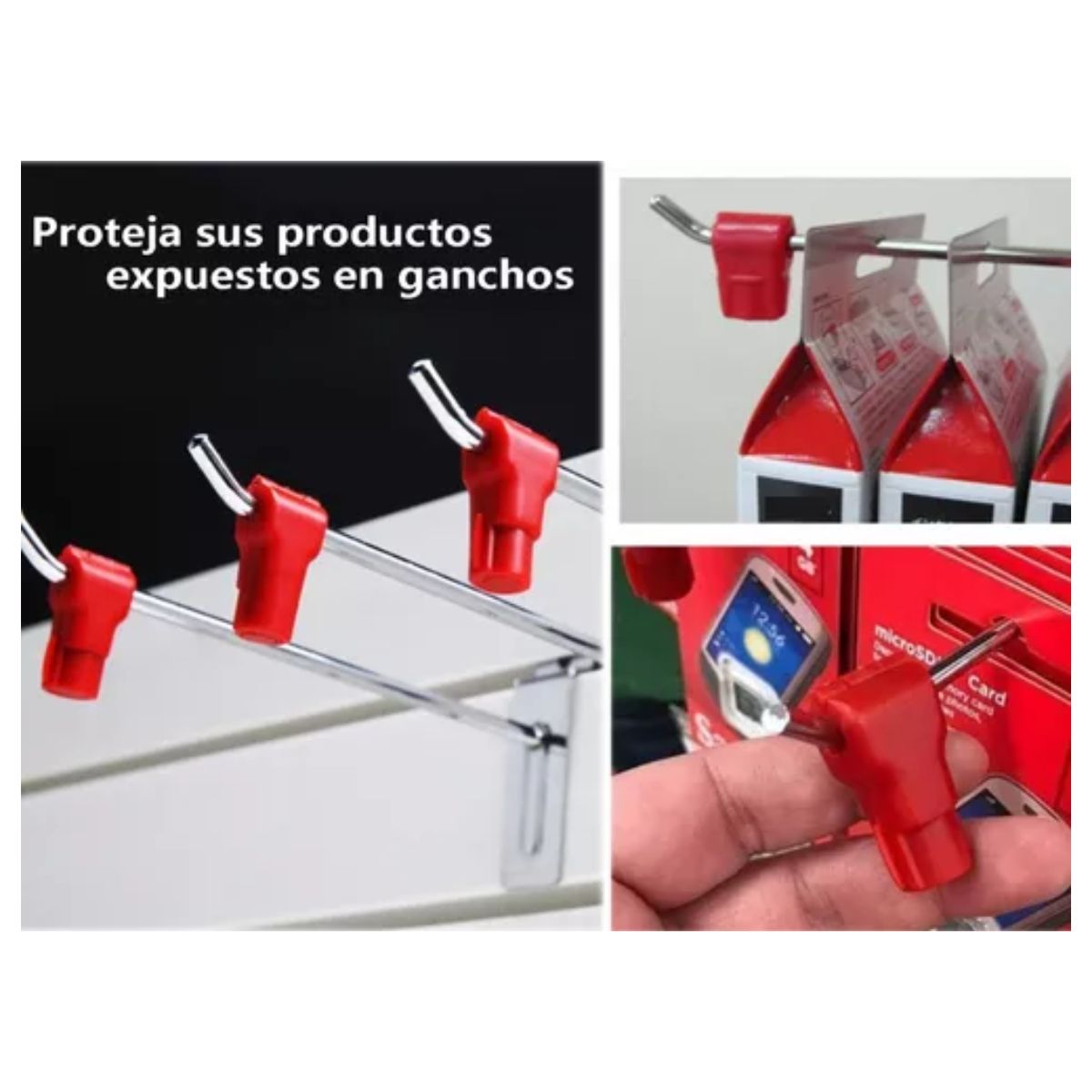 100 Rojo Candado Gancho Exhibidor,1 Llave Magnética Plateado
