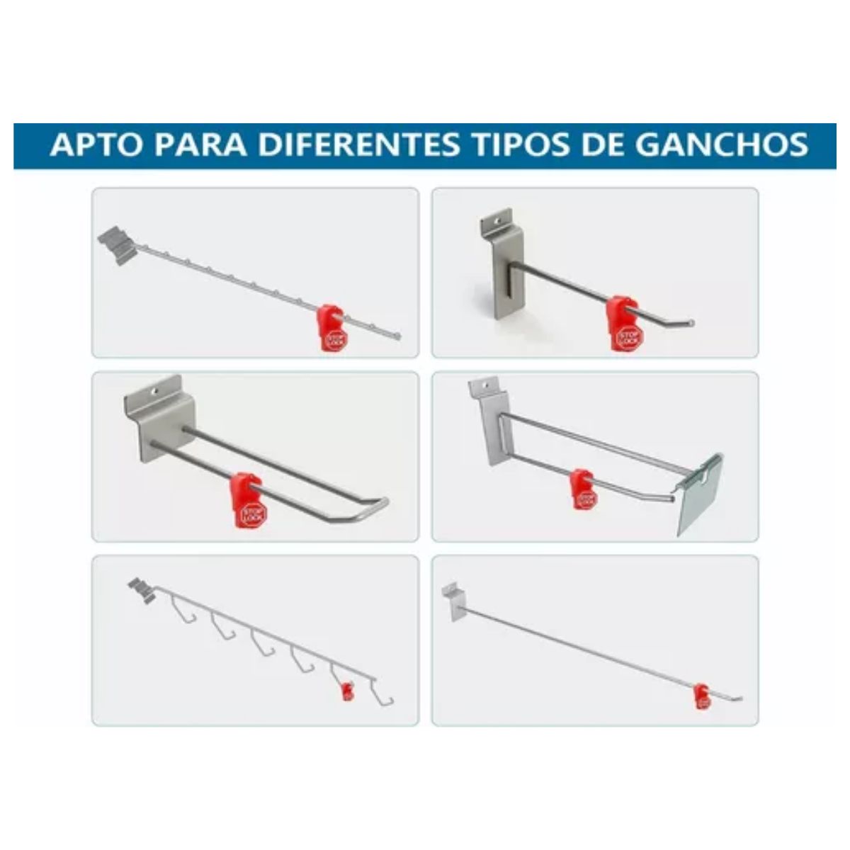 100 Rojo Candado Gancho Exhibidor,1 Llave Magnética Plateado