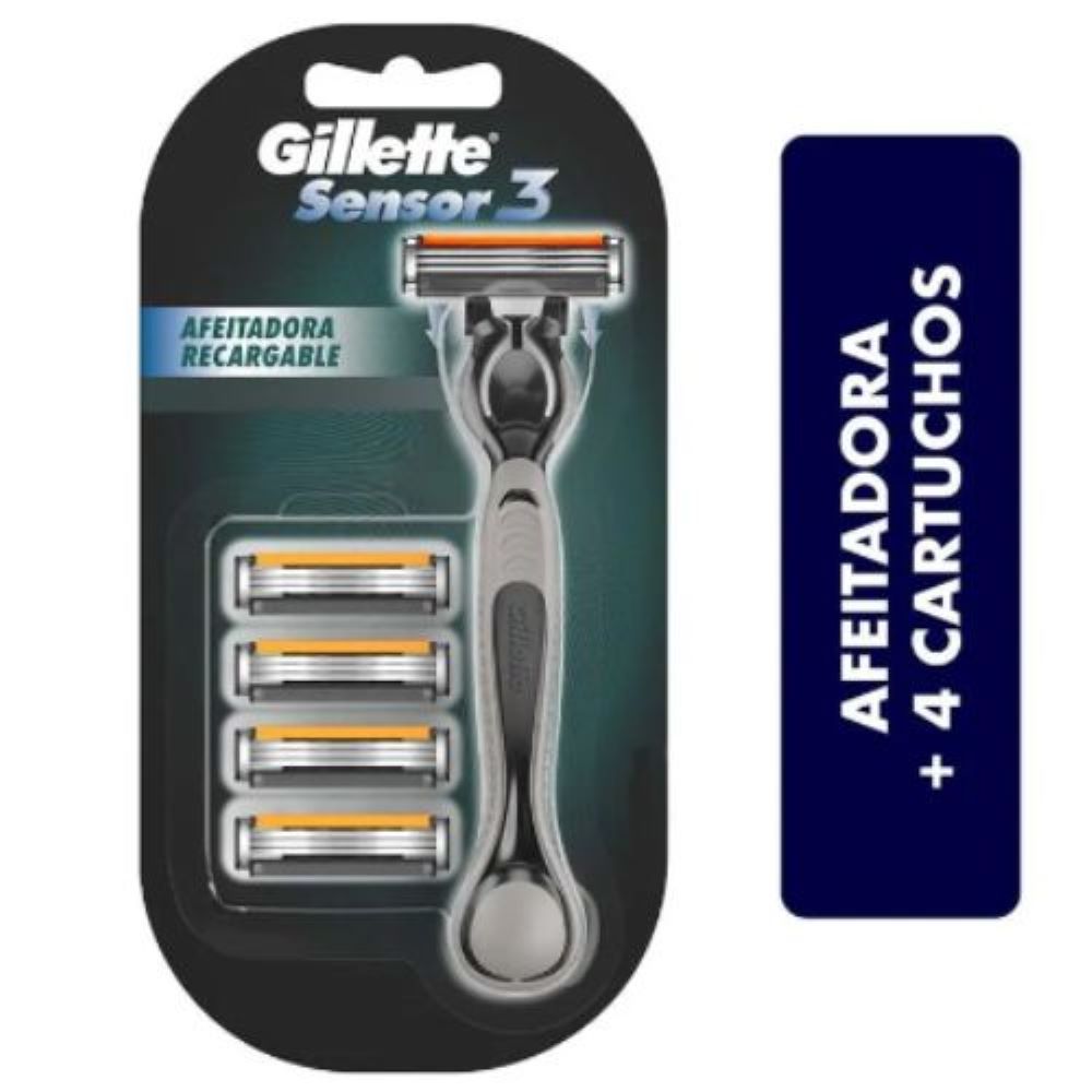 Máquina De Afeitar Gillette Sensor3 Con 1 Máquina + 4 Cartuchos PACK 3 PZ