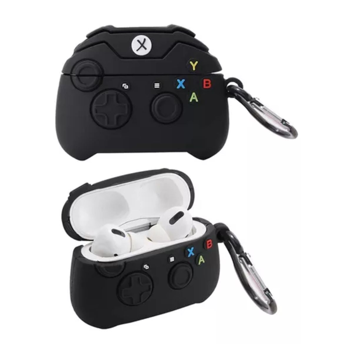 Funda Airpods 1 Y 2 Silicona Antihuellas Con Mosquetón - Negro con