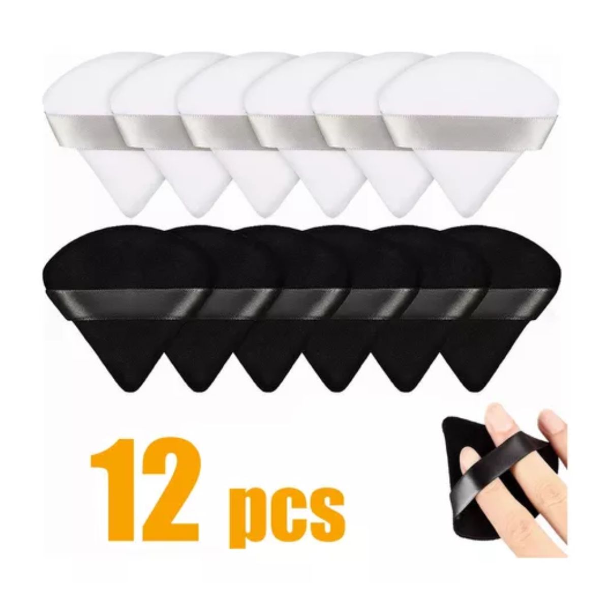 Set 12pz Maquillaje Puffs Polvo Triángulo Esponja Maquillaje negro/blanco