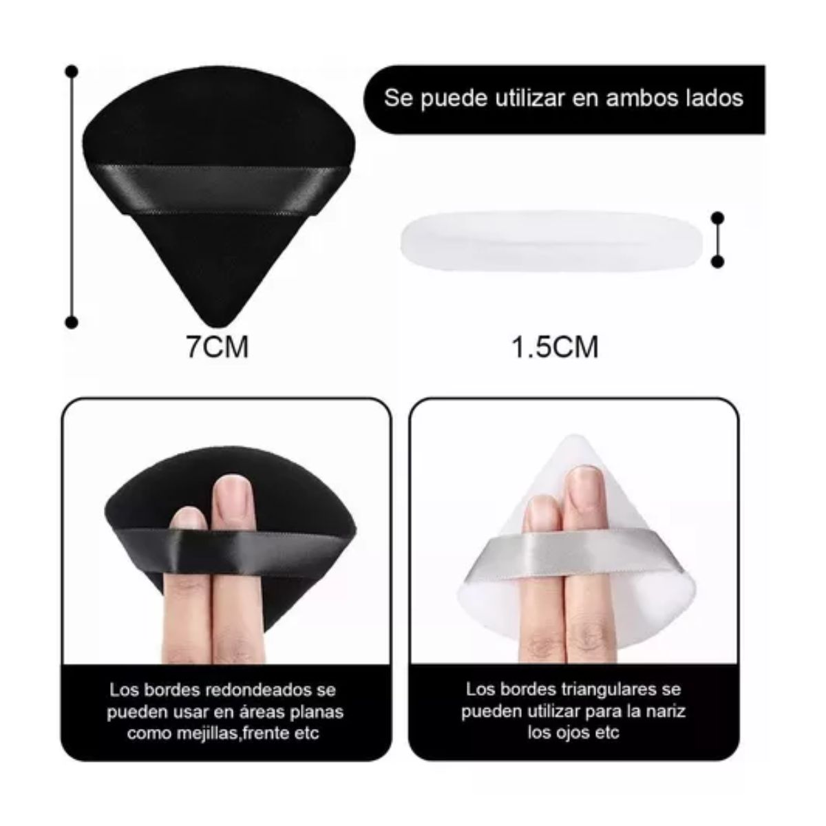 Set 12pz Maquillaje Puffs Polvo Triángulo Esponja Maquillaje negro/blanco
