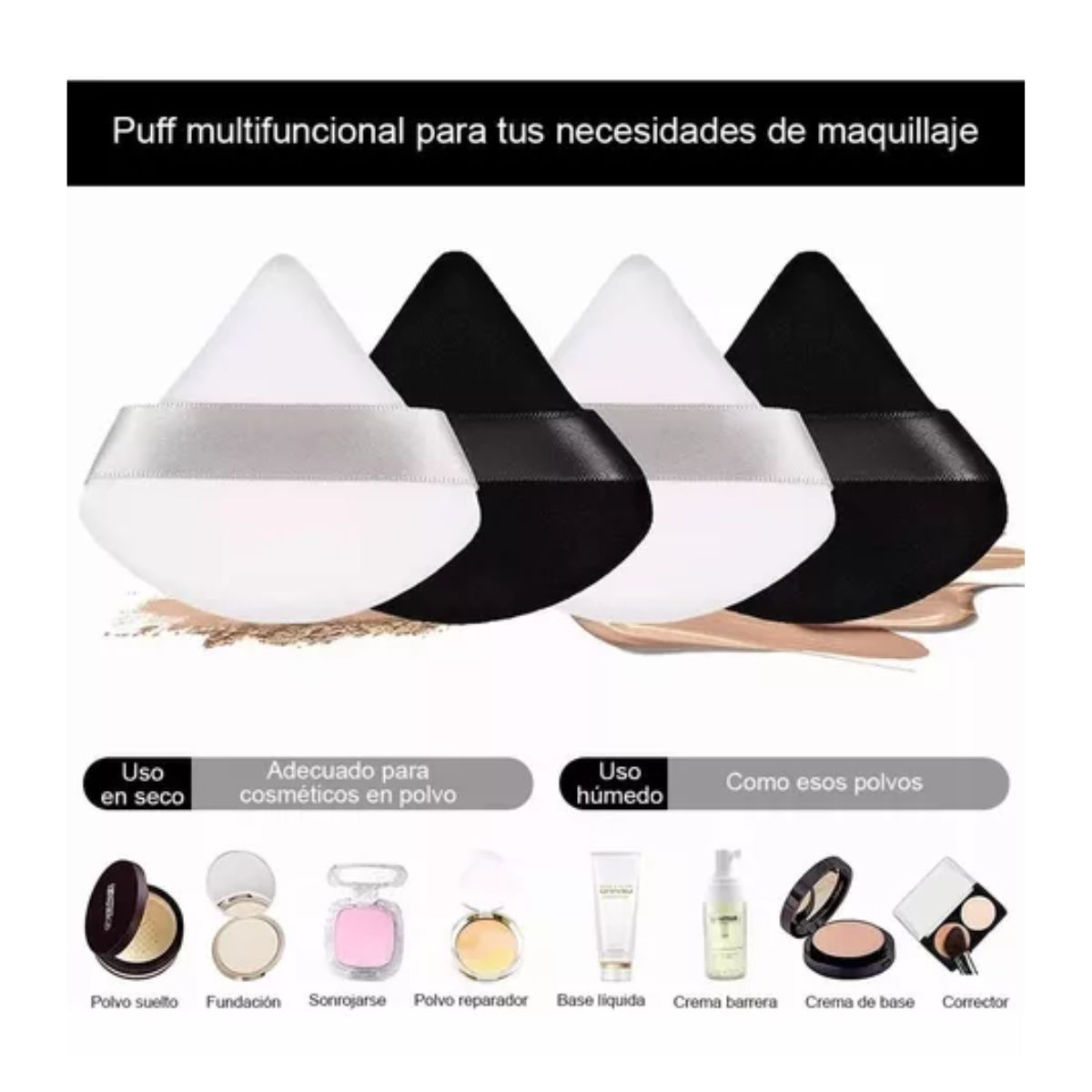 Set De 3 Esponjas De Maquillaje + 3 Esponjas Para Maquillaje, Suaves  Esponjas Triangulares De Polvo Mineral Para Maquillaje Facial, Adecuadas  Para