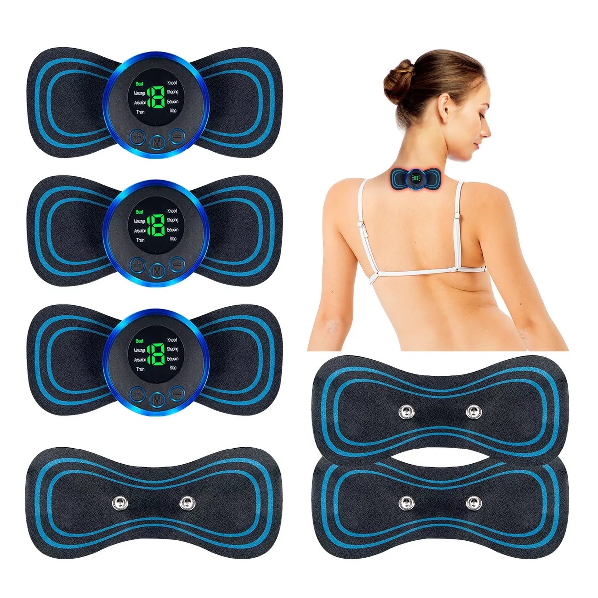 Set 3 Mini Masajeador Eléctrico Corporal Portátil Con 3 Parches