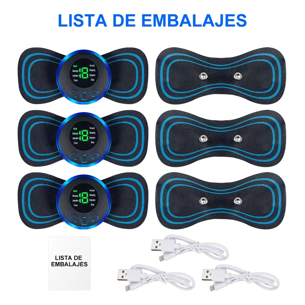 Set 3 Mini Masajeador Eléctrico Corporal Portátil Con 3 Parches