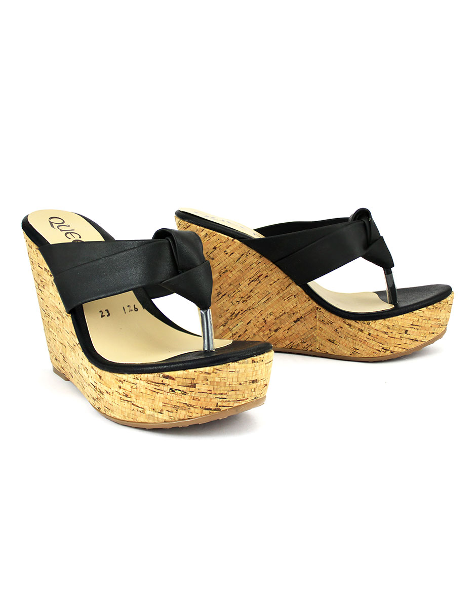 Plataforma Para Mujer Pata De Gallo Forrada En Corcho-Color Negro.