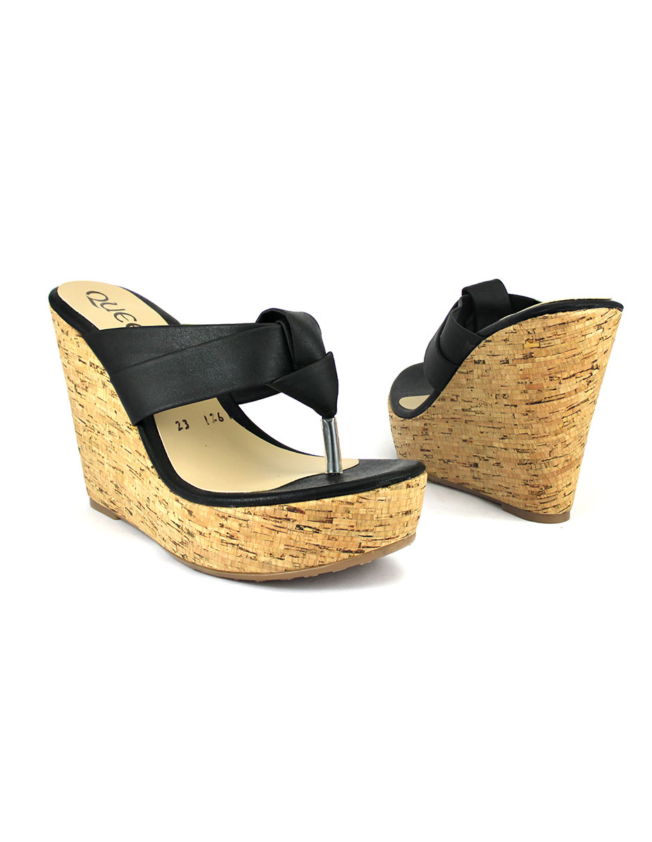 Plataforma Para Mujer Pata De Gallo Forrada En Corcho-Color Negro.